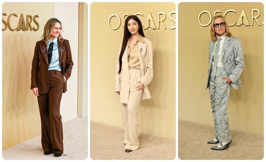 Left to right, Alice Felton, Ejae and Amy Madigan attend the 98th Oscars Nominees Luncheon at the Beverly Hilton hotel in Beverly Hills, California on Feb. 10, 2026. Source: Getty.