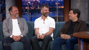 Trey Parker, Matt Stone and Robert Lopez on the March 16, 2026 edition of "The Late Show with Stephen Colbert" (CBS)