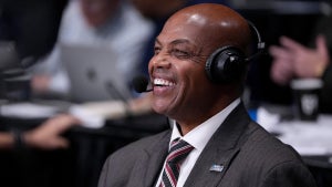 Charles Barkley at the 2026 First Four game between the NC State Wolfpack and the Texas Longhorns