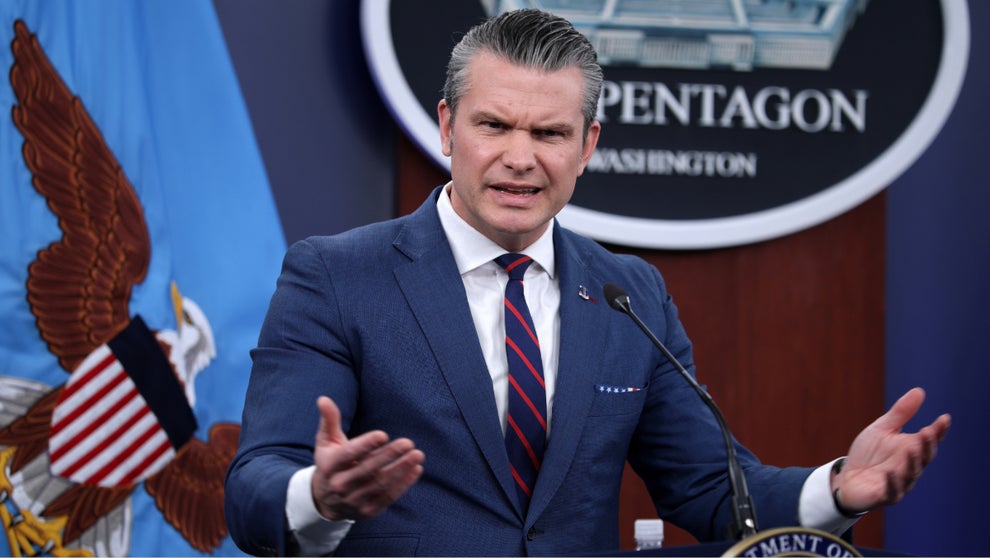 Defense Secretary Pete Hegseth during the March 2 briefing