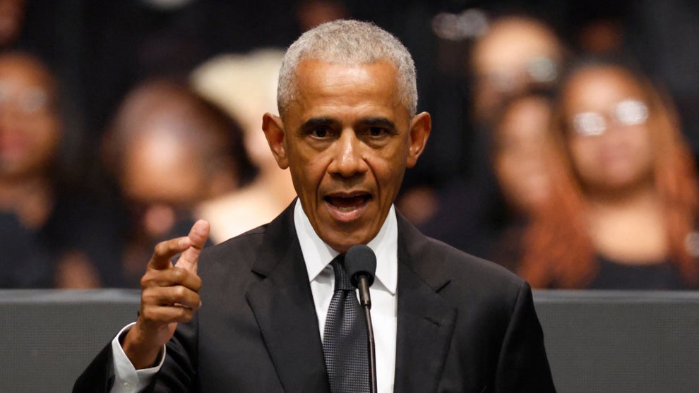 Former President Barack Obama at a public memorial service for Rev. Jesse Jackson