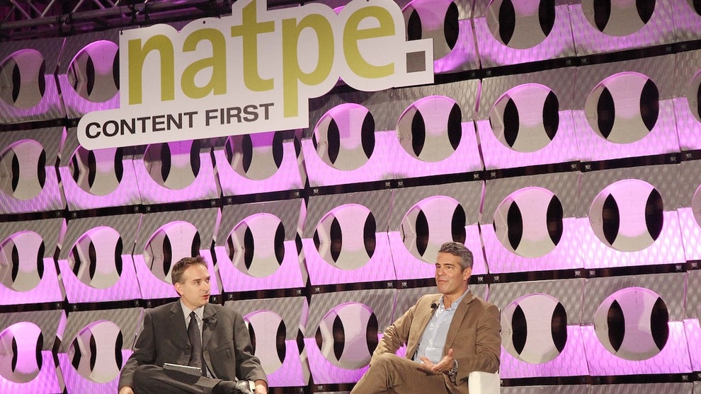 Michael Schneider and Andy Coehn speak at NATPE 2014 at Fontainebleau Miami Beach on January 28, 2014 in Miami Beach, Florida. (Credit: Aaron Davidson/Getty Images)