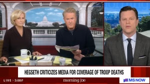 Mika Brzezinski, Joe Scarborough and Willie Geist host the March 5, 2026 edition of "Morning Joe" (MS NOW)