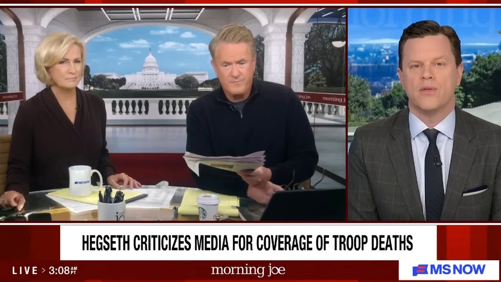 Mika Brzezinski, Joe Scarborough and Willie Geist host the March 5, 2026 edition of "Morning Joe" (MS NOW)