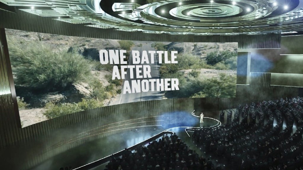A render of a potential Academy Awards at L.A. Live showing "One Battle After Another" win Best Picture