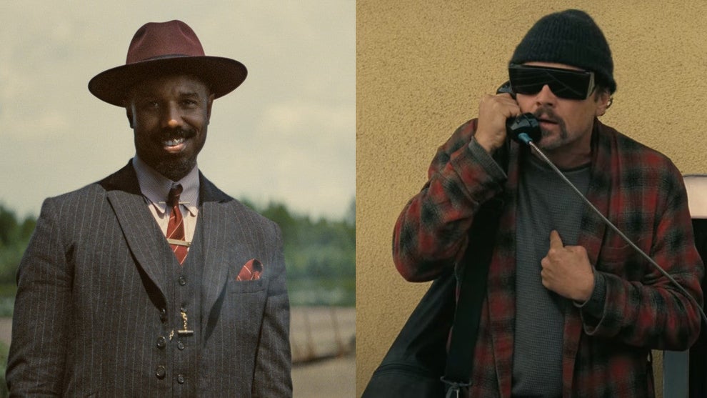 A split image of Michael B. Jordan in "Sinners" (Left) and Leonardo DiCaprio in "One Battle After Another" (Right)