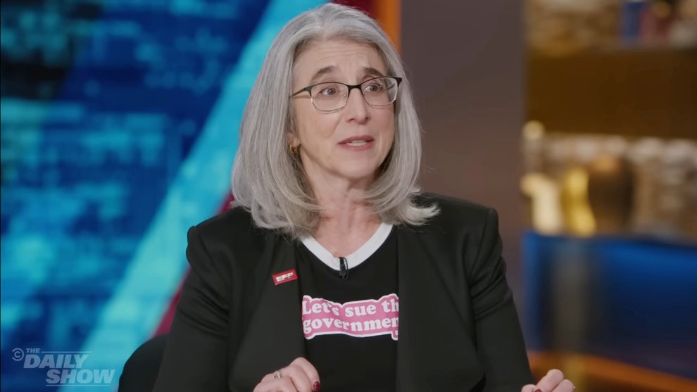 Cindy Cohn appears as a guest on the March 30, 2026 edition of "The Daily Show" (Comedy Central)