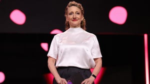 Berlinale Festival Director Tricia Tuttle walks on stage at the Award Ceremony of the 76th Berlinale International Film Festival Berlin at Berlinale Palast on February 21, 2026 in Berlin, Germany. (Arturo Holmes/Getty Images)