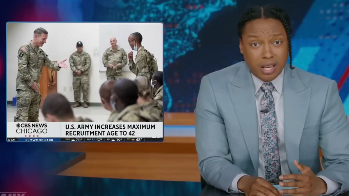 'The Daily Show' Roasts Army for Changing Enlistment Age Limit, Marijuana Rules Amid Iran War: 'We Must Be Desperate' | Video