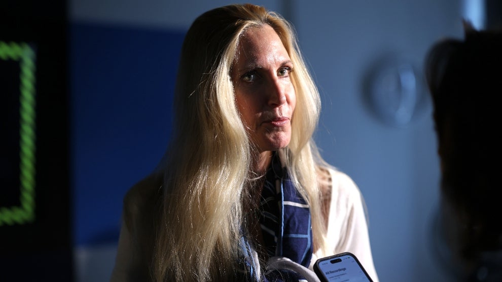 Ann Coulter attends a press conference at Millbank Tower on July 28, 2025 in London, England