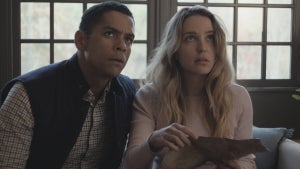 Charlie Barnett and Jessica Rothe in "Imposters"