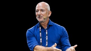 Jeff Bezos, founder of Amazon, speaks on stage during the Italian Tech Week 2025