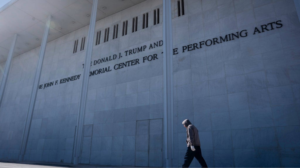 A new sign reads "The Donald Trump And The John F. Kennedy Center for the Performing Arts" at the Kennedy Center on Monday Feb. 02, 2026, in Washington, DC. (Photo by Jabin Botsford/The Washington Post via Getty Images)