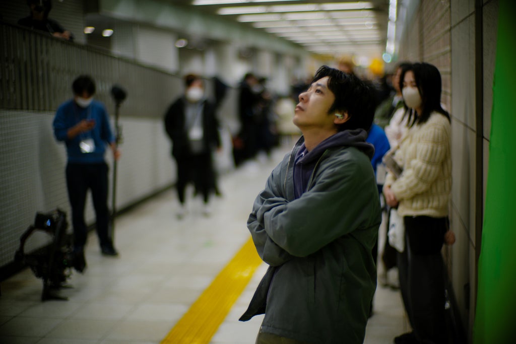 Kazunari Ninomiya on the set of "Exit 8" (Courtesy of Neon)