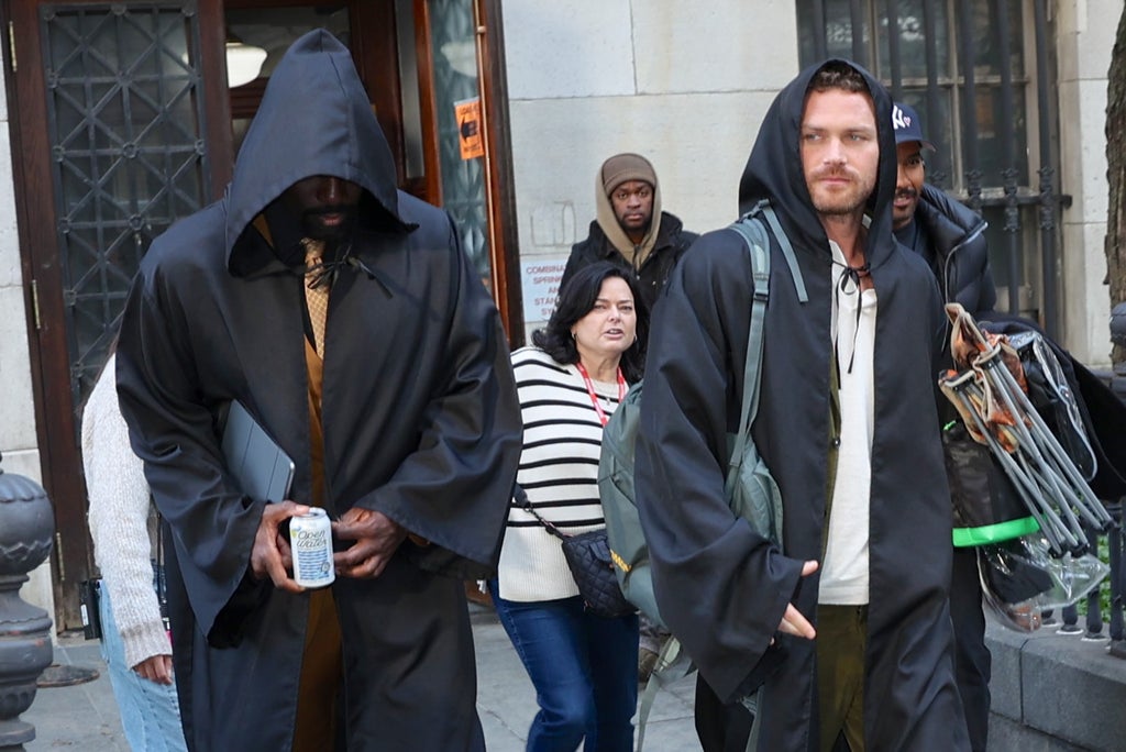 Mike Colter, Finn Jones on the set of "Daredevil: Born Again" (Photo by Jose Perez/Bauer-Griffin/GC Images)