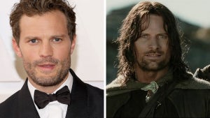 Jamie Dornan (L) has been cast to play Strider, originated by Viggo Mortensen, in the "The Lord of the Rings: The Hunt for Gollum." (Getty Images/New Line Cinema)