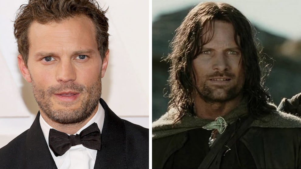 Jamie Dornan (L) has been cast to play Strider, originated by Viggo Mortensen, in the "The Lord of the Rings: The Hunt for Gollum." (Getty Images/New Line Cinema)