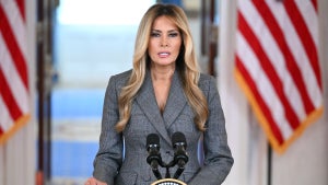 First Lady Melania Trump speaks from the White House on April 9, 2026. (Mandel NGAN / AFP via Getty Images)