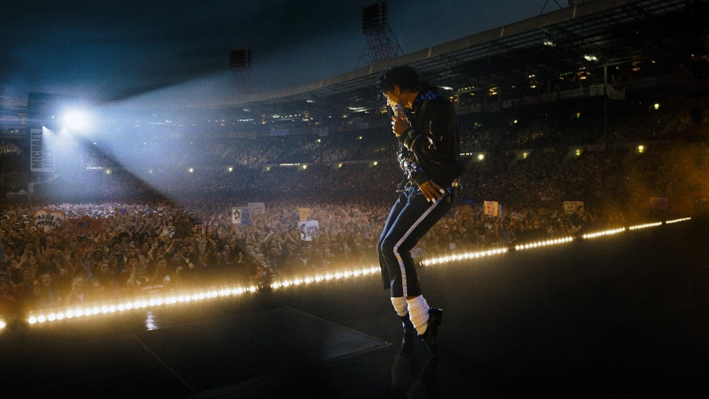 Jafaar Jackson dances onstage as Michael Jackson in the biopic Michael