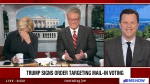 Mika Brzezinski, Joe Scarborough and Willie Geist co-host the April 1, 2026 edition of "Morning Joe" (MS NOW)