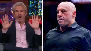 Andy Cohen on "Watch What Happens Live with Andy Cohen" and Joe Rogan (Bravo, Getty Images)