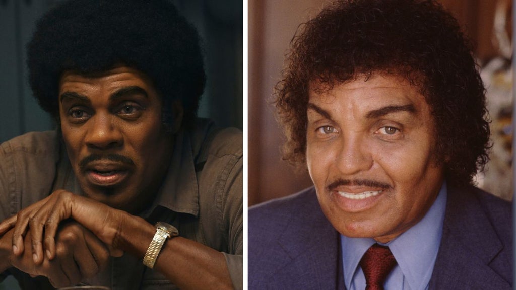 Colman Domingo as Joe Jackson in "Michael,"real-life Joe Jackson (Lionsgate, Getty Images)