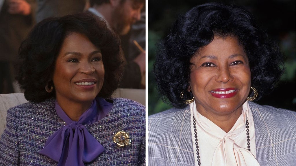 Nia Long as Katherine Jackson in "Michael," real-life Katherine Jackson (Lionsgate, Getty Images)