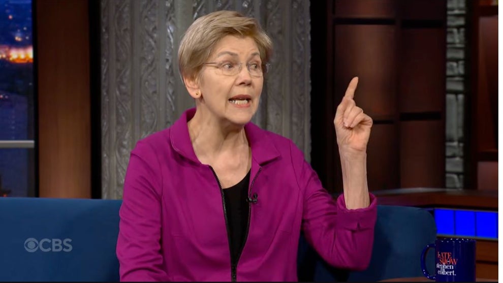 Elizabeth Warren on "The Late Show" (CBS/YouTube screenshot)