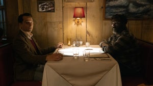 Matthew Rhys and Bashir Salahuddin in "Widow’s Bay" Episode 1 (Apple TV)