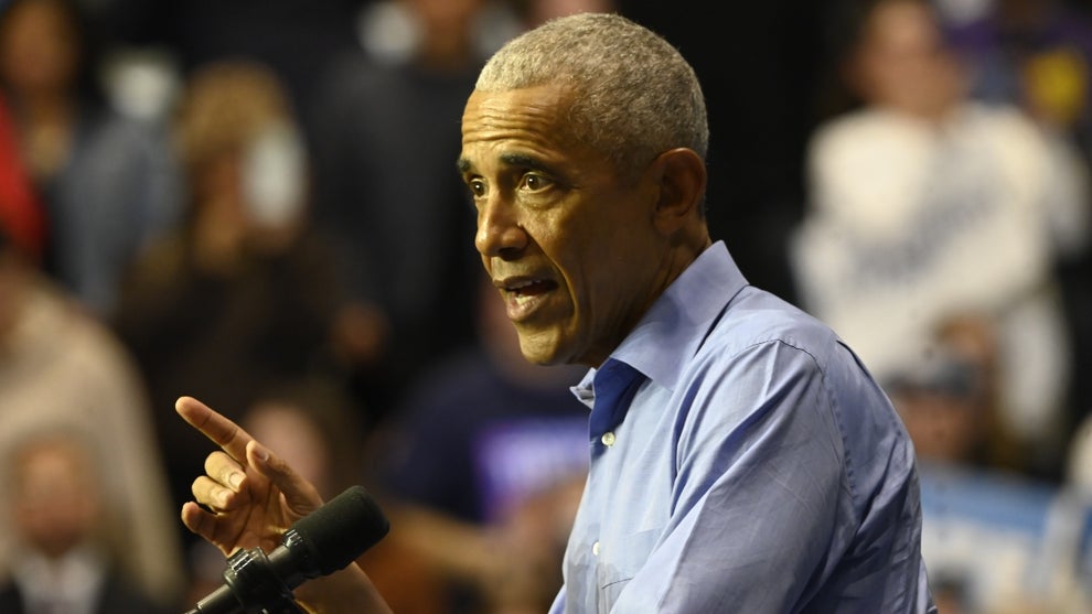 Former President of the United States Barack Obama and New Jersey Democratic gubernatorial candidate for Governor Mikie Sherrill attend 'Get out the vote' rally at the Essex County College gymnasium in Newark, New Jersey, United States on November 1, 2025