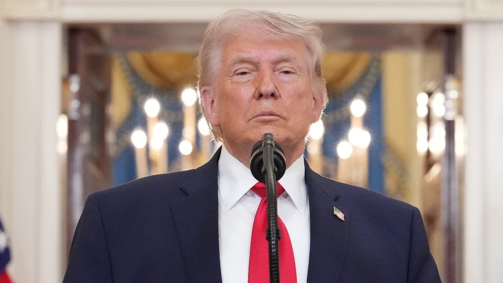 President Donald Trump pauses as he finishes speaking about the Iran war from the Cross Hall of the White House on Wednesday, April 1, 2026, in Washington