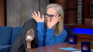 Meryl Streep Delightedly Hides From Stephen Colbert’s Audience During Raucous Welcome | Video