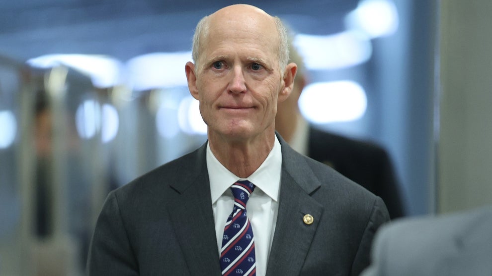 U.S. Sen. Rick Scott (R-FL) walks to the Senate Chamber as the Senate votes on a series of government funding bills at the U.S. Capitol on January 30, 2026 in Washington, DC