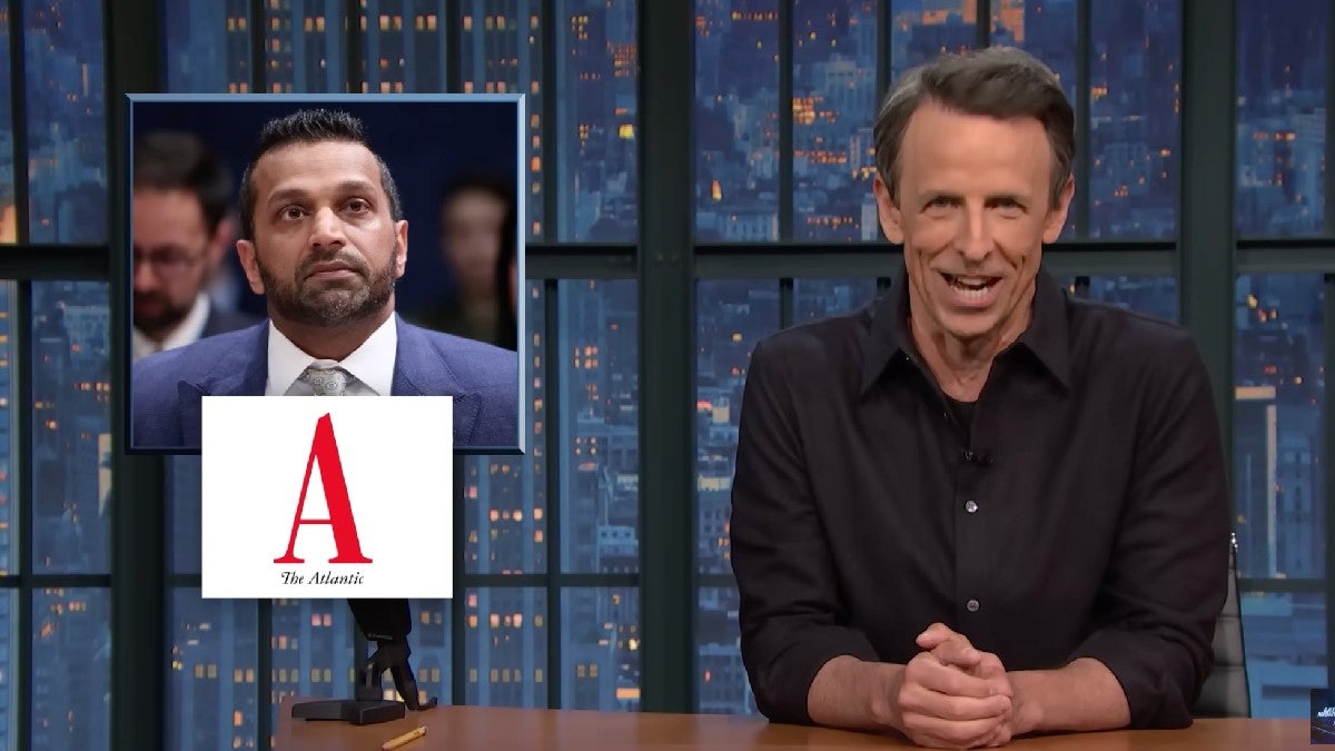 Seth Meyers Jokes Kash Patel Must Be Drunk to Think The Atlantic Can Afford $250 Million Defamation Suit | Video