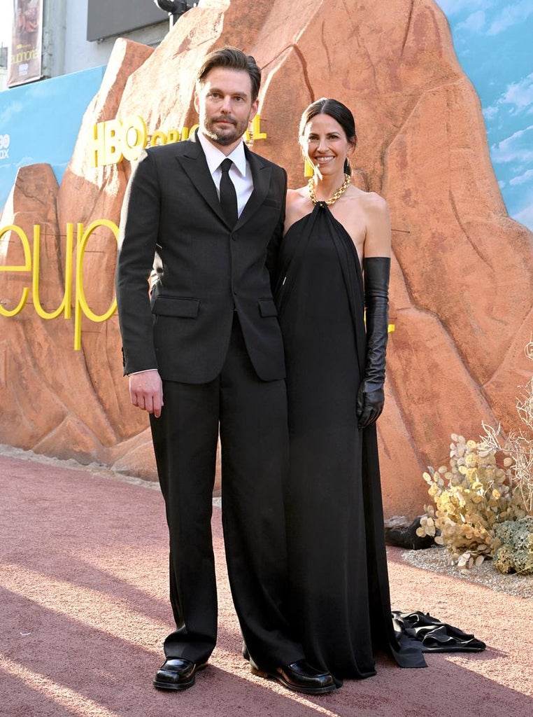 Sam Levinson and Ashley Levinson wear custom Balenciaga at the Los Angeles Premiere of HBO's Euphoria Season 3 April 7, 2026. Source: Getty