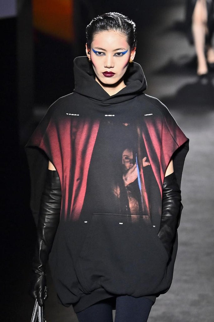 Balenciaga Fall 2026 look featuring artwork from Euphoria. Source: Getty