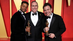 Kris Bowers, Adam J. Segal, and Ben Proudfoot attend the 2024 Vanity Fair Oscar Party on March 10, 2024. (Phillip Faraone/VF24/Getty Images)