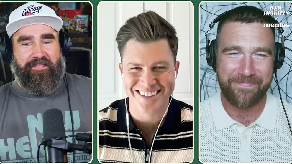 Jason Kelce, Colin Jost, Travis Kelce (Credit: YouTube)