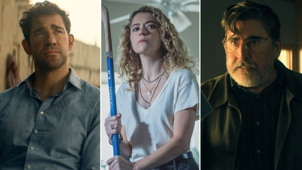 Left to right: “Jack Ryan: Ghost War” (Prime Video), “Maximum Pleasure Guaranteed” (Apple TV) and “The Boroughs” (Netflix)