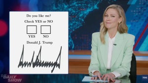 Desi Lydic hosts the 5/6 episode of "The Daily Show" (Credit: Comedy Central)