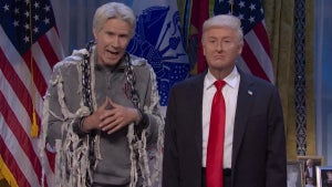 Will Ferrell appears as Jeffrey Epstein and James Austin Johnson plays President Trump in the cold open of the May 16, 2026 edition of "Saturday Night Live" (NBC)