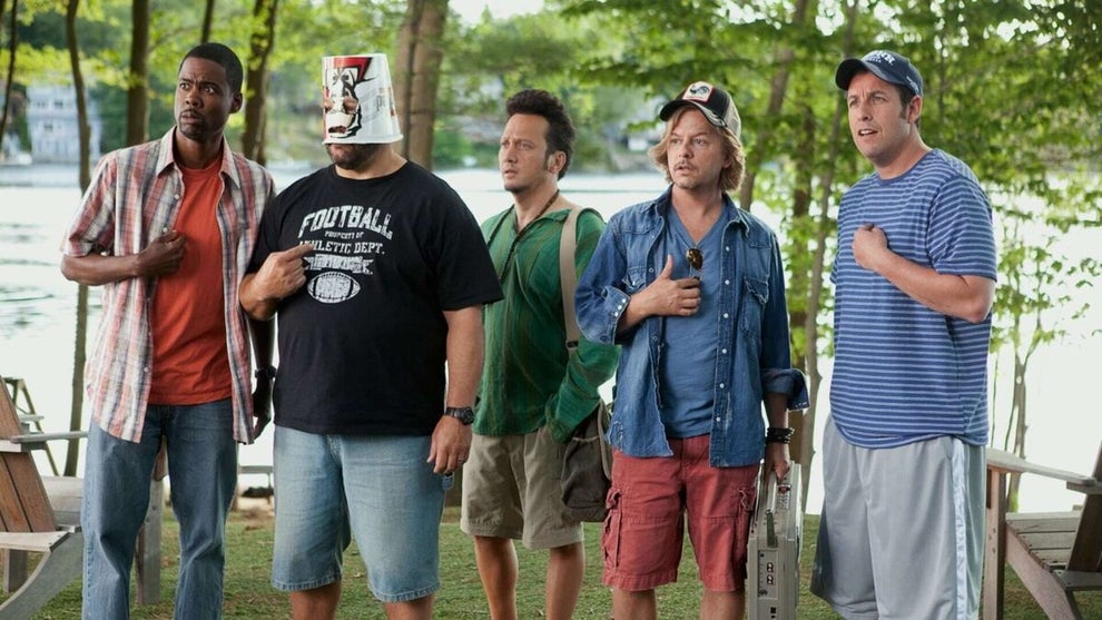 Chris Rock, Kevin James, Rob Schneider, David Spade and Adam Sandler in "Grown Ups"