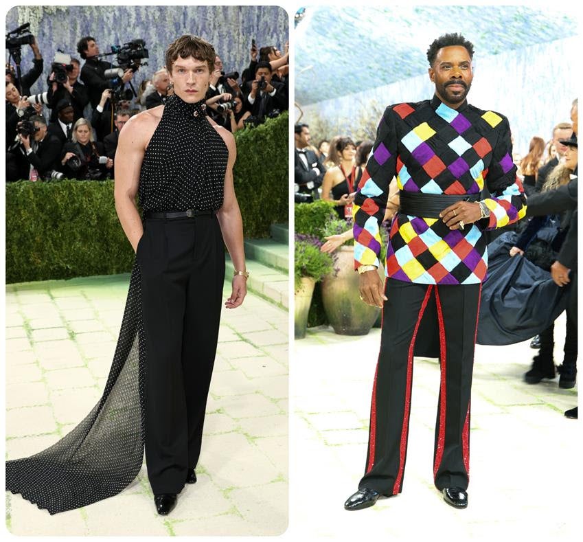 Connor Storrie in Saint Laurent and Colman Domingo in Valentino. Source: Getty