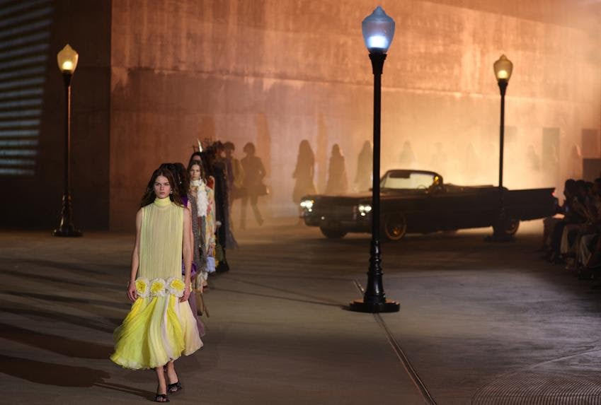 Models walk the runway during the Dior 2027 Cruise collection fashion show at the Los Angeles County Museum of Art (LACMA) in Los Angeles on May 13, 2026. Source: Getty