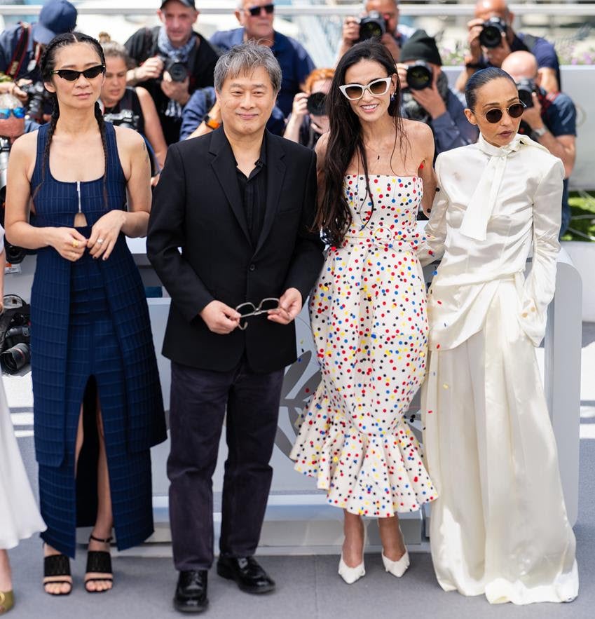 Jury President Park Chan-wook and jury members Chloé Zhao, Demi Moore and Ruth Negga pose during a photocall at the 79th annual Cannes Film Festival at the Palais des Festivals on May 12, 2026, in Cannes, France. Source: Getty Images