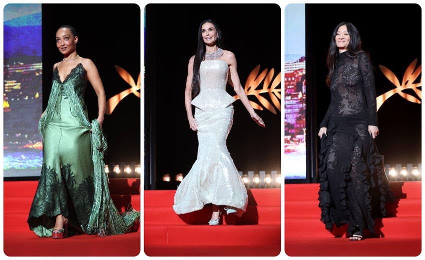 Ruth Negga, Chloé Zhao and Demi Moore at the Cannes Opening Ceremony. Source: Getty Images