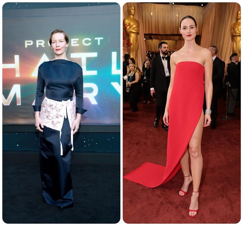 Sandra Hüller in Prada at the New York premiere of Project Hail Mary. Renate Reinsve in Louis Vuitton at the 2026 Oscars. Source: Getty Images