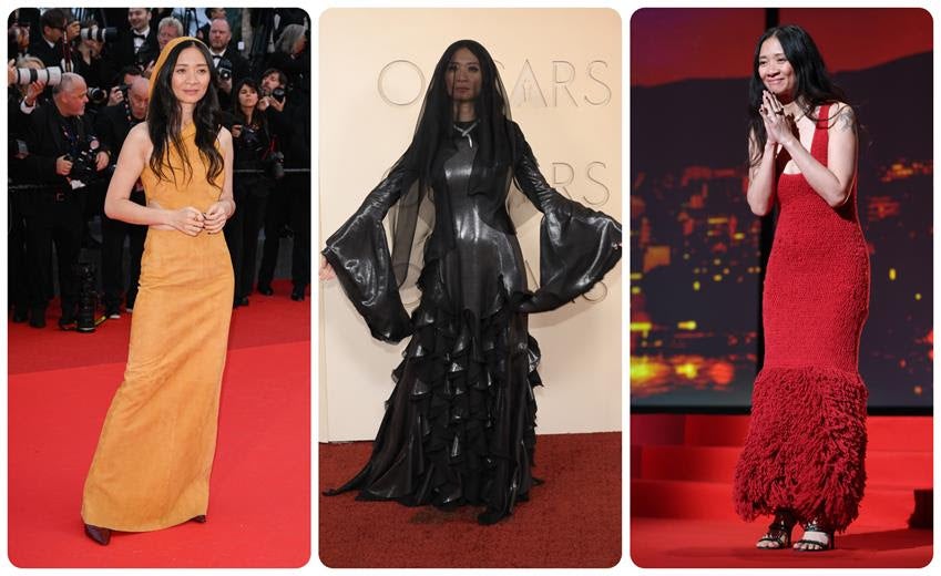 Chloé Zhao wearing Gabriela Hearst on the red carpet. Source: Getty Images