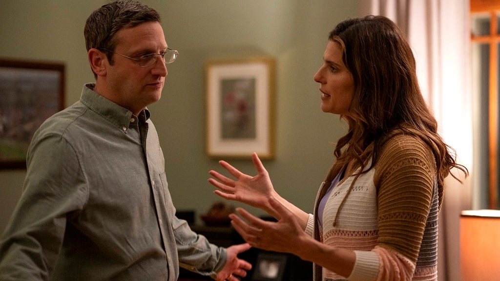 Tim Robinson and Lake Bell in "The Chair Company" (HBO)