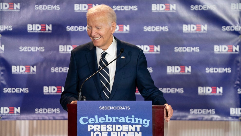 Former President Joe Biden speaks to a crowd during a fundraising event with the South Carolina Democratic Party at the Columbia Museum of Art on February 27, 2026 in Columbia, South Carolina